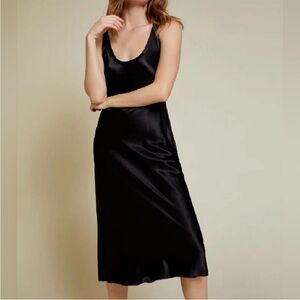Nation Ltd Los Angeles Samantha Black Bias Cut Tank Slip Dress Rayon Satin S